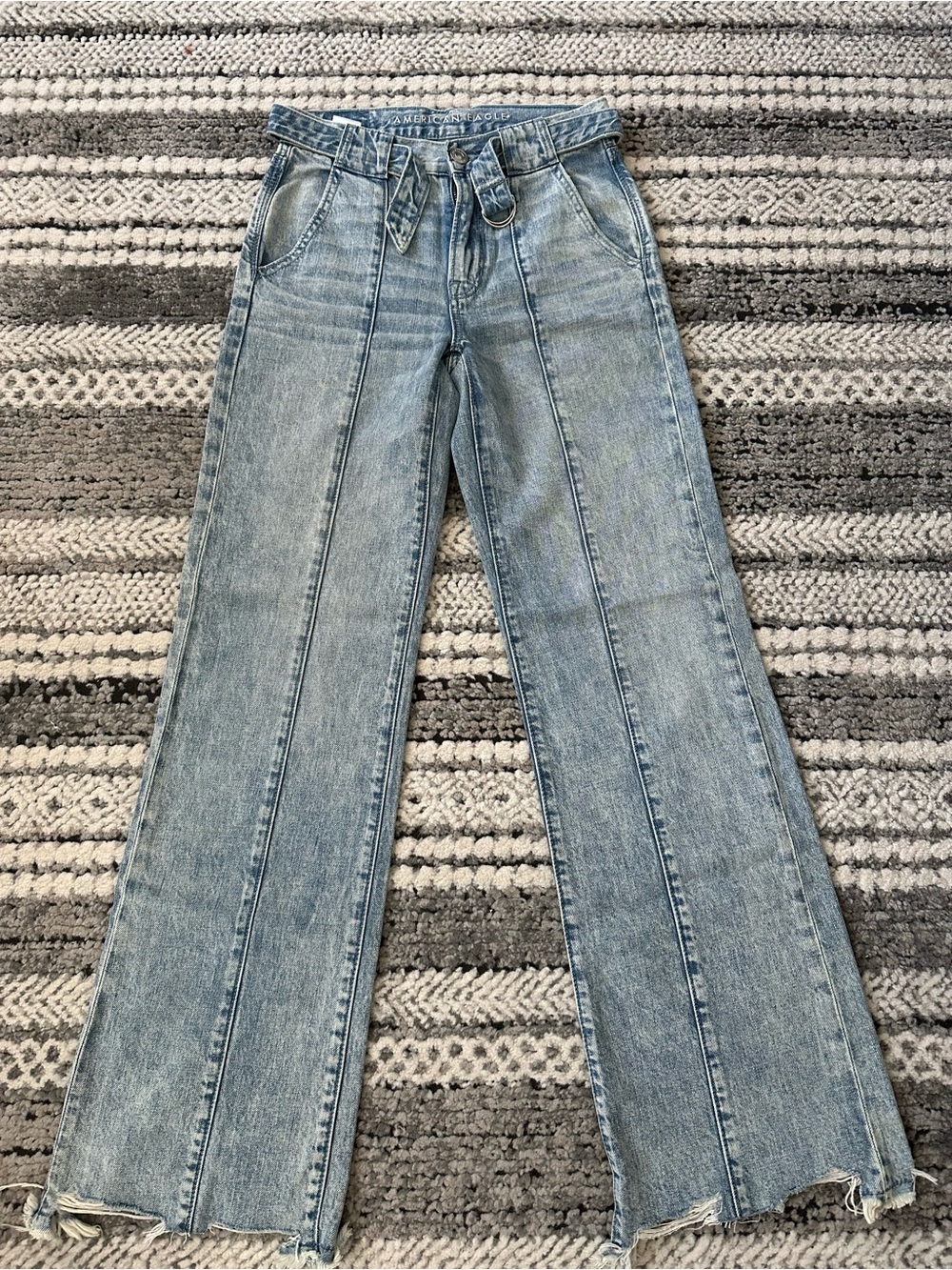 American Eagle Outfitters Light Blue Straight-Leg Jeans with Tie Belt